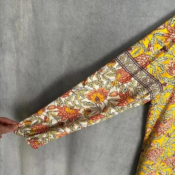 Belle Kim Gravel Top Womens Large Yellow Floral Boho Peasant Career Feminine - Picture 4 of 13